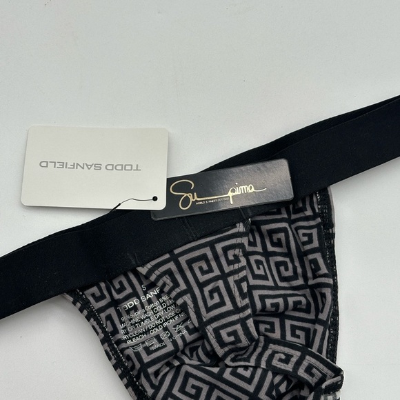 Todd Sanfield Thong Men's Small Gray Black Greek Key Supima Underwear NEW - Picture 9 of 11